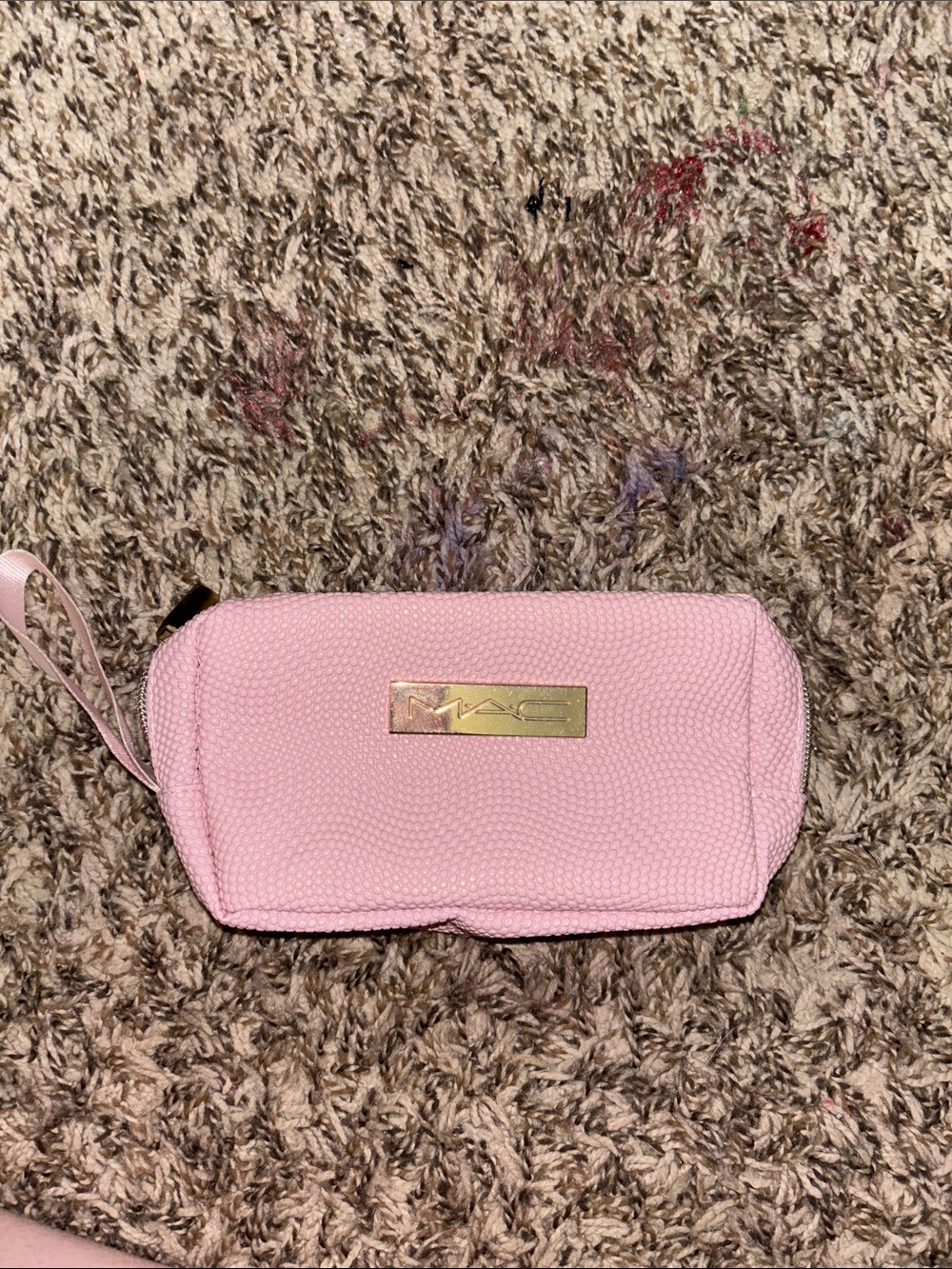 MAC Cosmetics Light Pink Textured Wristlet Cosmetic Pouch with Gold Plaque